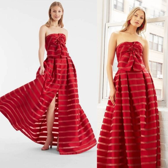 Sachin & Babi Reese Striped Bow Strapless Ball Gown Slit Maxi Dress Red Size 2 - Picture 2 of 11